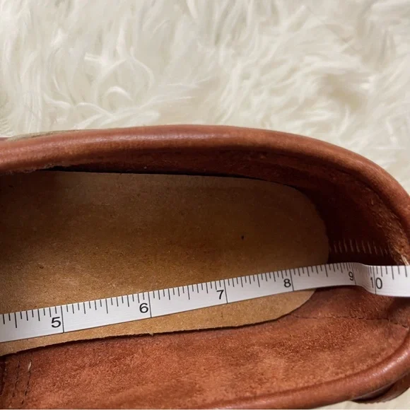 VTG 1970’s Sears Roebuck Brown Leather Thick Gum Sole Loafers w Fringe and Bow - Picture 14 of 15